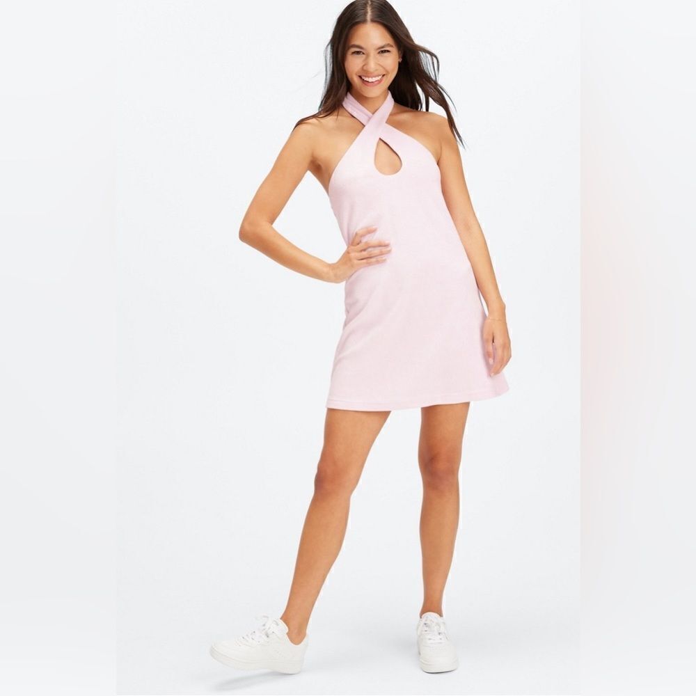 Fabletics Terry Halter Baby Doll Dress in soft pink - Size Small New with tags